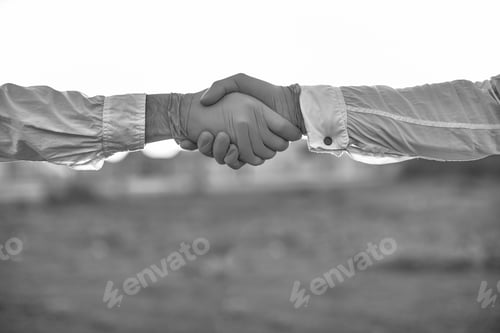 Preview: Coronavirus Or Covid-19 Bacteria Spread By Handshake Or Touch Concept. Say No To Handshake