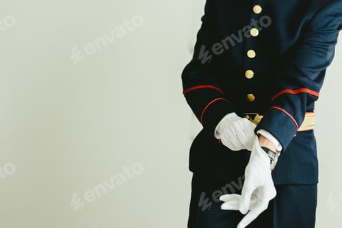 Preview: Military Man Hands Putting On Some Elegant White Gloves.