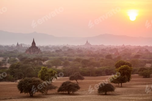 Preview: Buddhist Temples In Bagan At Sunset, Myanmar