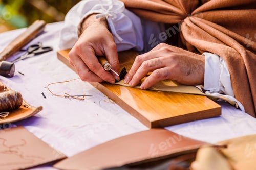 Preview: Artisans Disguised In Medieval Times Showing Old Crafts In A Festival Exhibition.