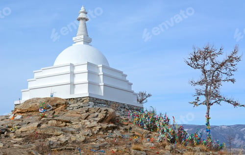 Preview: The Buddhist Stupa Of Enlightenment In Winter In Sunny Day At Ogoy Island, Baikal Lake , Russia