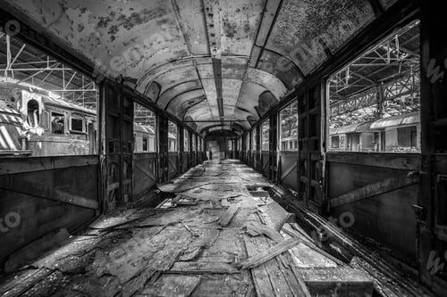 Preview: Messy Vehicle Interior Of A Train Carriage Angle Shot