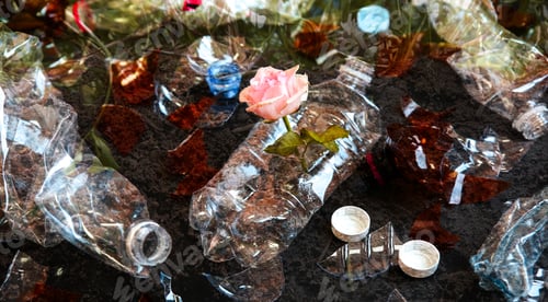 Preview: Plastic Bottles Lying In The Pile With A Flower. Environmental Pollution. Ecological Disaster