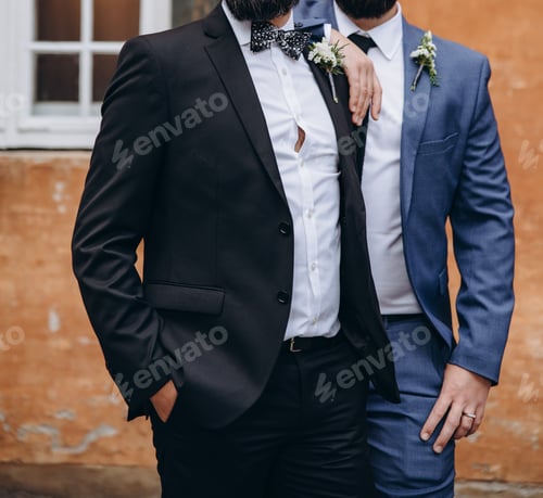 Preview: Newlywed Stylish Gay Couple On Their Happy Wedding Day. Equality Concept.
