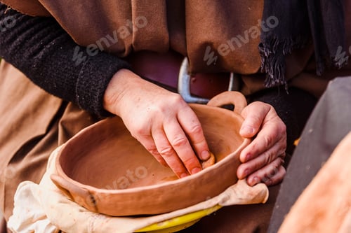 Preview: Artisans Disguised In Medieval Times Showing Old Crafts In A Festival Exhibition.