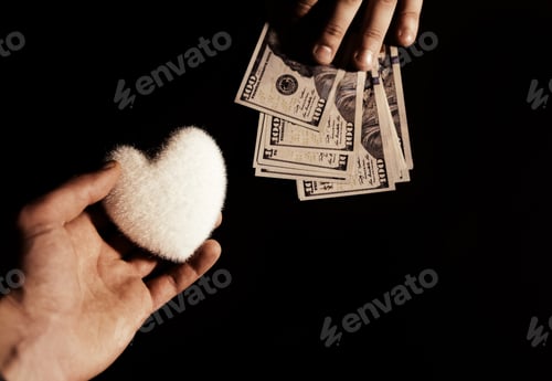 Preview: Dollar Notes With A Heart. Money Addicted And Consumerism. Love For Sale.
