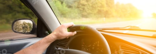Preview: Man Is Holding Hands On The Car'S Steering Wheel. Raindrops On The Windscreen. Guy Is Traveling In