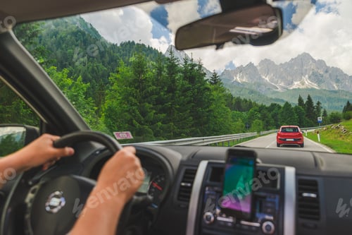 Preview: View From Car Inside Navigation On Phone Mountains On Background. Lifestyle.