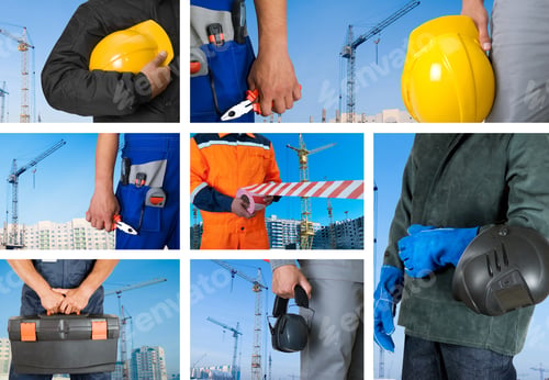 Preview: Workers With Equipment On Building Background Sets