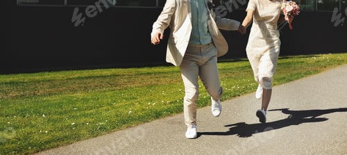 Preview: Just Married Couple Walking In The Park. Playing Kids And Having Fun Time Together