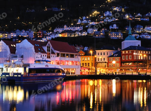 Preview: View Of Bergen At Night, Norway