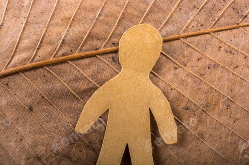 Preview: Man Figurine On Abstract Texture Of Leaf In Macro View
