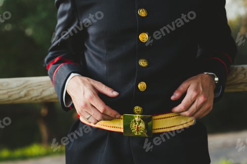Preview: Man in formal military uniform with gold accents