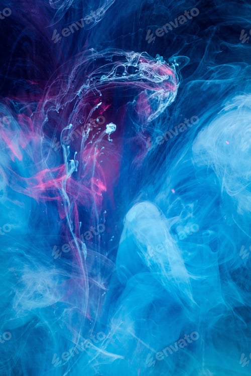 Preview: Smoky Blue And Pink Ink In Motion On Water Isolated On Black