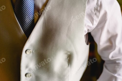 Preview: Detail Of The Suit Of A Man Elegantly Dressed In Blue Jacket.
