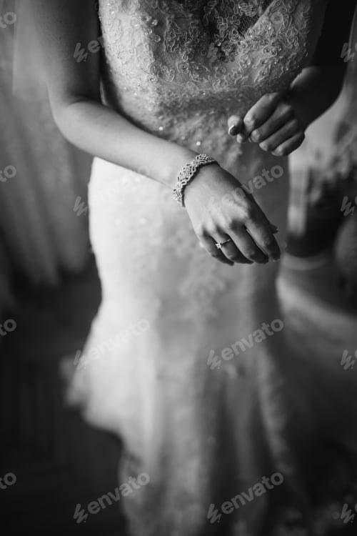 Preview: Happy Bridal Morning. Fiance Getting Ready. Wedding Picture In Black And White.