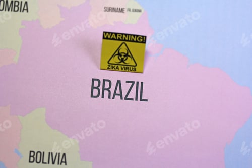 Preview: Brazil Map Close Up With Zika Virus Biohazard Warning Sign