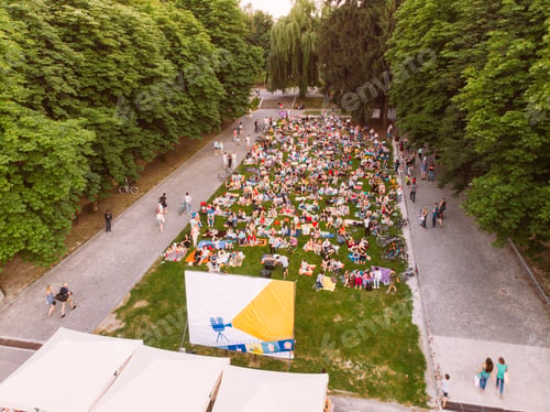 Preview: Aerial View Of People That Watching Cinema In Open Air Cinema