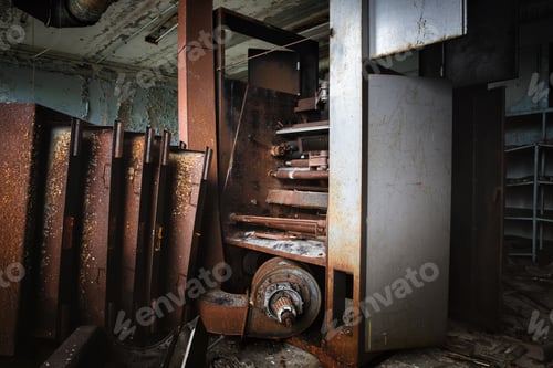 Preview: Abandoned Machinery In Damaged Room Closeup
