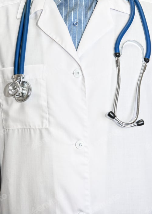 Preview: Doctor's White Lab Coat with Blue Stethoscope