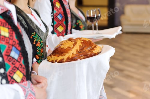 Preview: Waiters Serving Loaf And Glasses Of Wine In Restaurant
