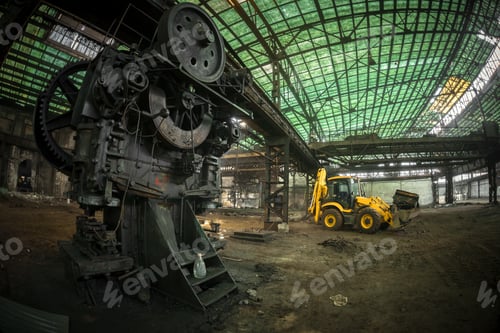 Preview: Large Industrial Interior With Yellow Bulldozer Inside