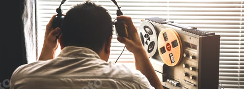 Preview: Special Agent Listens On The Reel Tape Recorder. Officer Wiretapping In Headphones. Spying Of