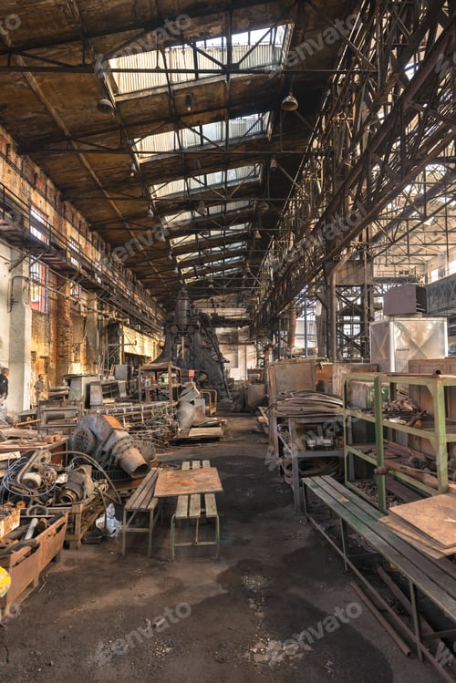 Preview: Large Industrial Hall With Low Light Angle Shot