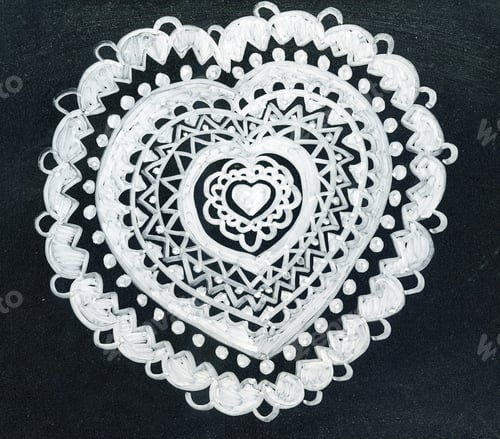 Preview: Heart-Shaped Zentangle Chalk Doodle Drawing On The Blackboard
