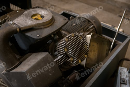 Preview: Industrial Greasy Machine Parts Closeup Photo In Grey