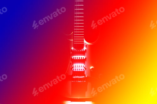 Preview: White Electric Guitar. Neck And Fingerboard Of Musical Instrument. Creative Style With Light
