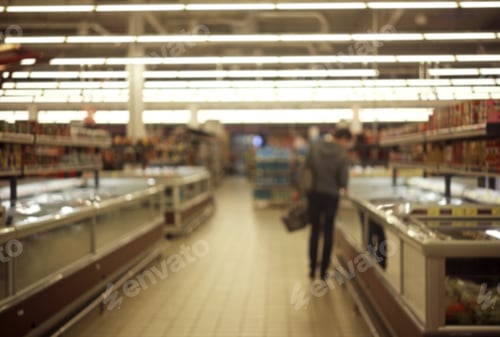 Preview: Blurred Male By The Fridge Section In The Supermarket