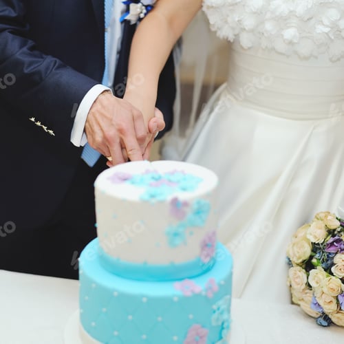 Preview: Bride And Groom Cutting Wedding Cake Together