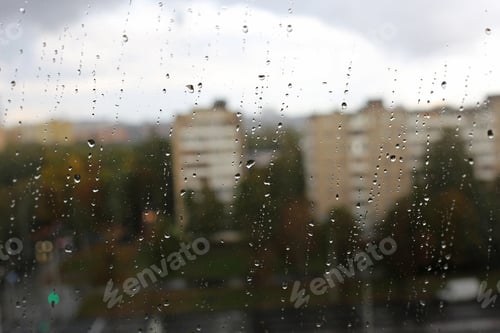 Preview: Water Drops Close Up On A Window Glass