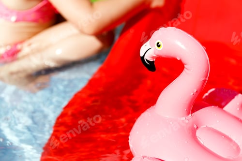 Preview: Children Playing In Inflatable Baby Pool. Happy Little Girl Playing With Water Toys On Hot Summer