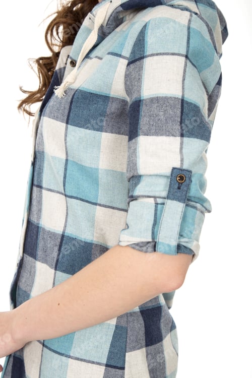Preview: Woman Wearing a Plaid Flannel Shirt and Hoodie