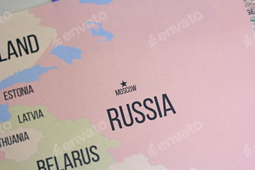 Preview: Russia And Moscow Map Sign Close Up