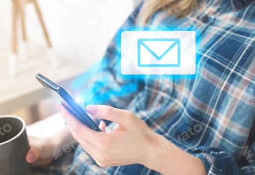 Preview: Soft Focus Photo. Young Woman Is Searching Information In Internet. Missing Mail Message Window