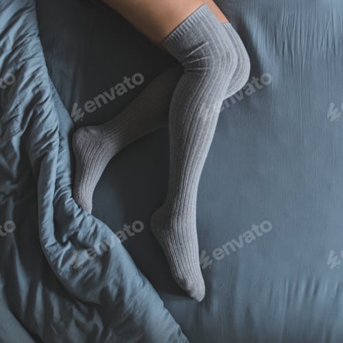 Preview: Woman Legs In Stocking In Bed. Overhead View