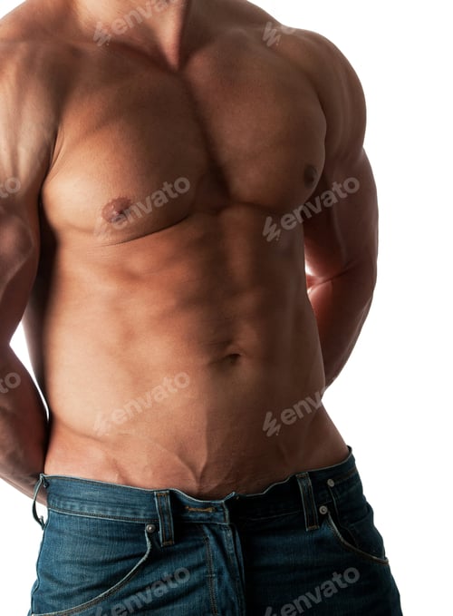 Preview: Muscular Male Torso Of Bodybuilder At Jeans