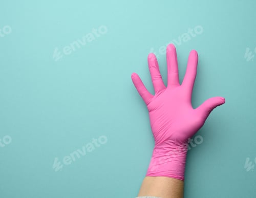 Preview: Pink Glove on Blue Background, Medical Concept