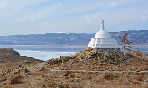 Preview: The Buddhist Stupa Of Enlightenment In Winter In Sunny Day At Ogoy Island, Baikal Lake , Russia