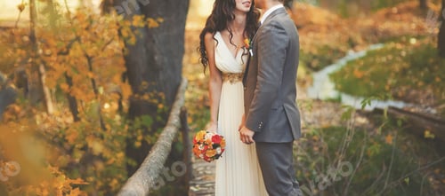 Preview: Young Wedding Couple Together In Magic Forest.