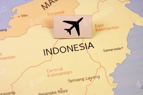 Preview: Indonesia Map With Airplane Sign Close Up