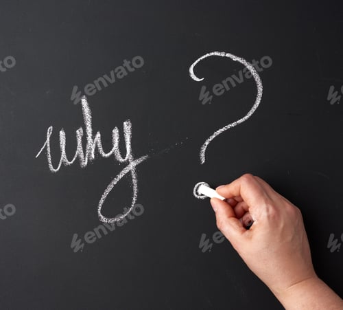 Preview: Hand Typed With White Chalk A Question Mark On A Black Chalkboard, Copy Space, The Word Is Written