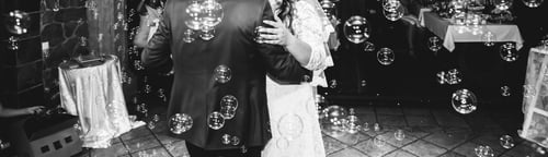 Preview: Curvy Bride In White Lace Dress Is Hugging Her Groom. First Wedding Dance Of A Couple. Happy