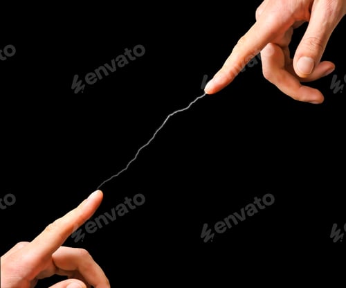 Preview: Man'S Hand With A Connection Between Them. Isolated On Black Background.