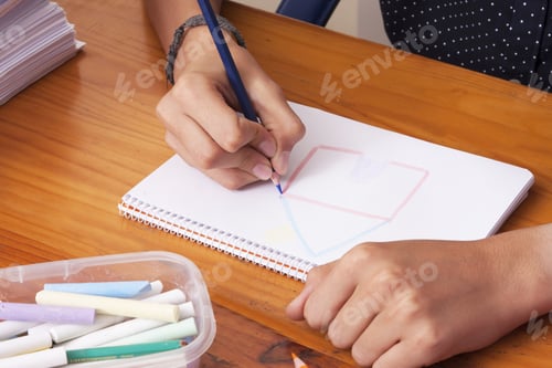 Preview: Closeup Of The Child'S Hands By Drawing