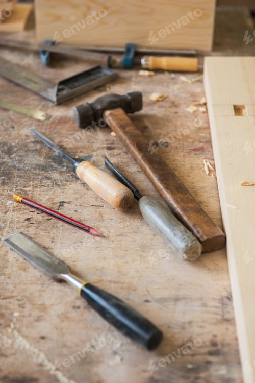 Preview: Tools For Wooden Work On A Wooden Board