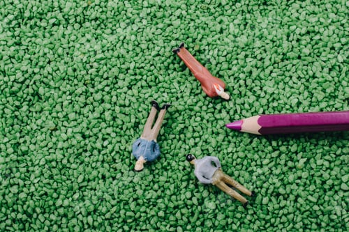 Preview: Tiny Figurine Of Man Model And Pencil In Green Sand Texture